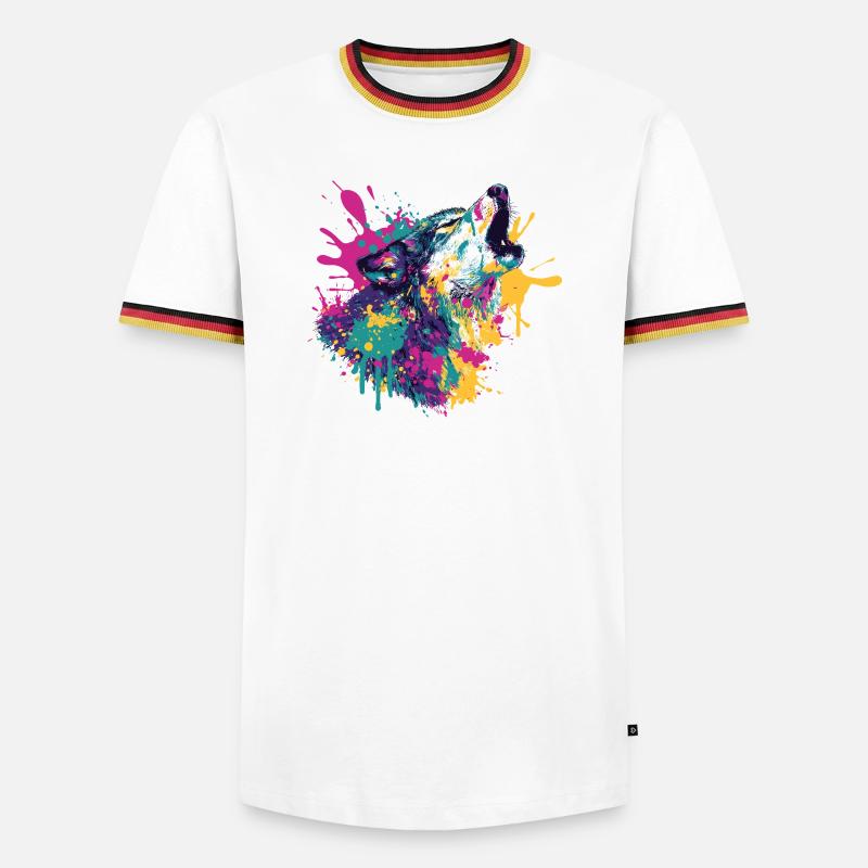 Wolf im Farbexplosion Stil - Männer Kontrast-T-Shirt - Weiß/Dreifarbig
