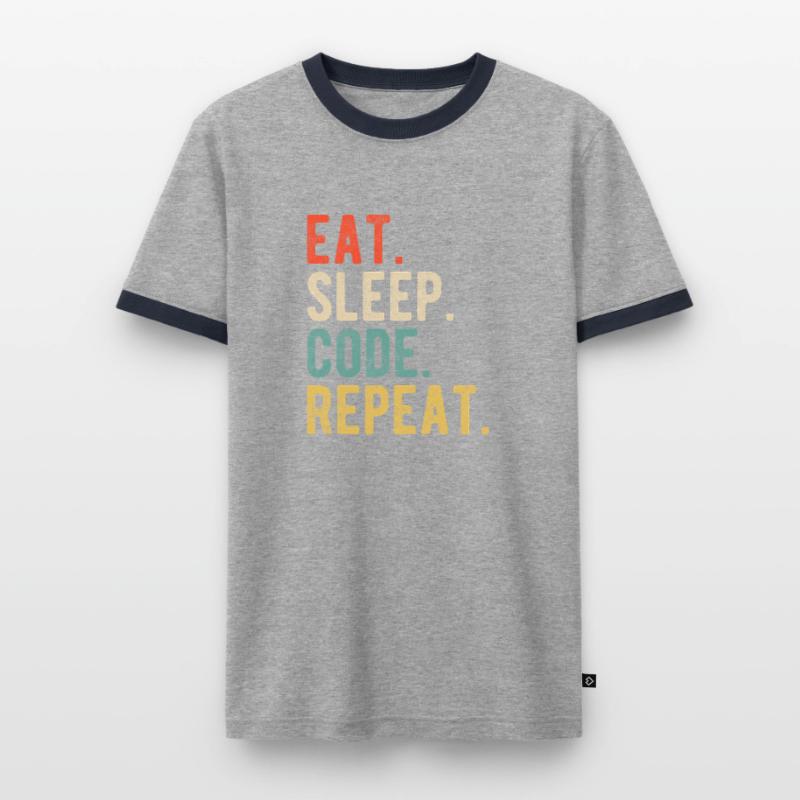 Eat Sleep Code Repeat Programmer Nerd Retro T-shirt contrasté Homme