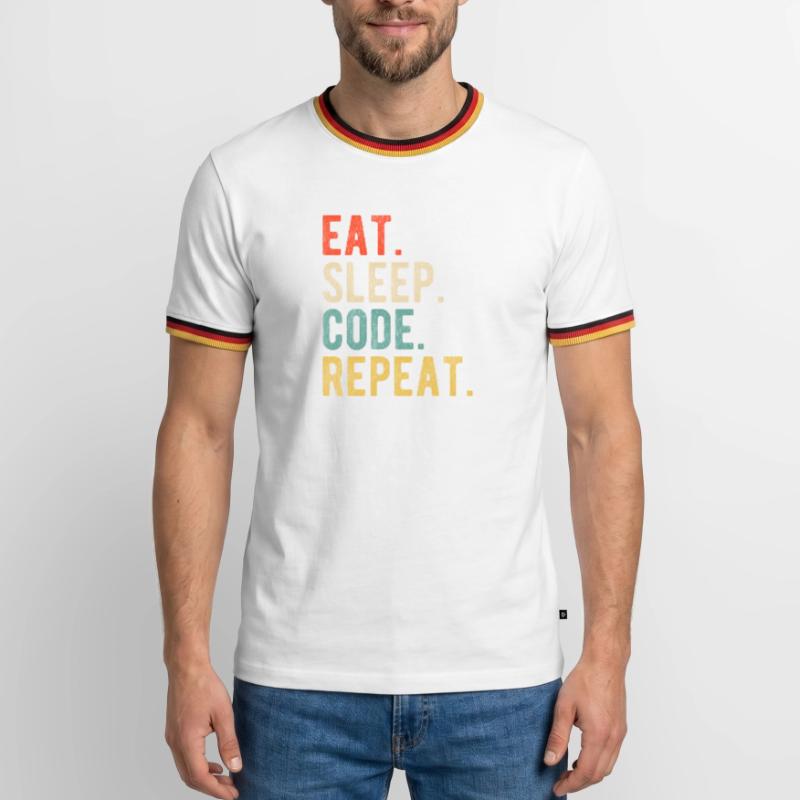 Eat Sleep Code Repeat Programmer Nerd Retro Men's Ringer Shirt