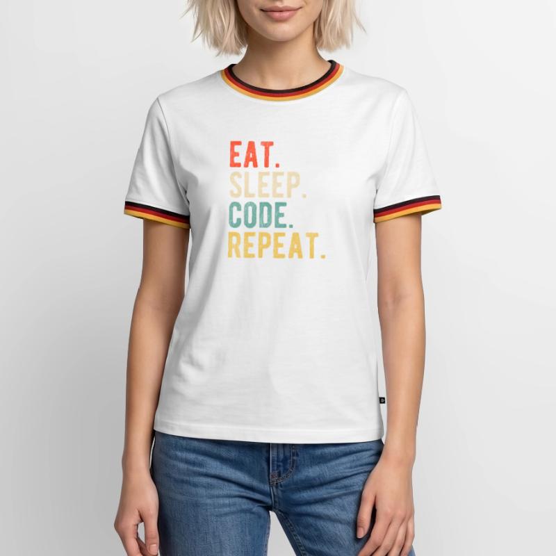 Eat Sleep Code Repeat Programmer Nerd Retro Men's Ringer Shirt