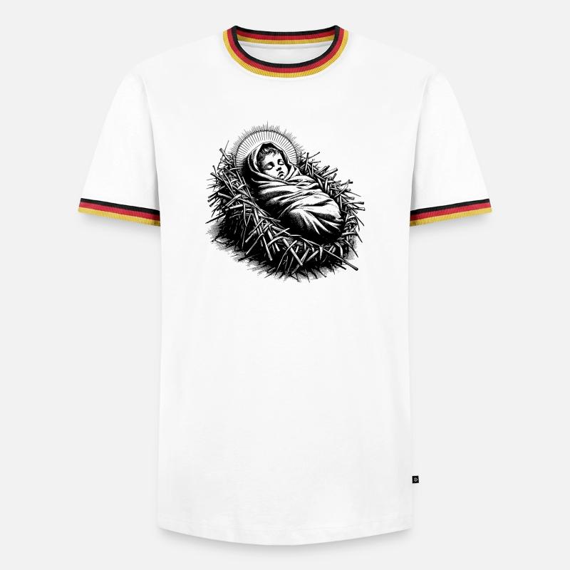 Jesuskind, geboren in der Weihnachtskrippe - Männer Kontrast-T-Shirt - Weiß/Dreifarbig