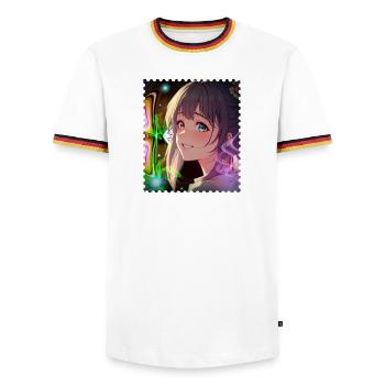 Magische Neontraumheldin - Männer Kontrast-T-Shirt - Weiß/Dreifarbig - Vorne - AI Model Female 172 light (172cm) & AI Model Male 185 light (185cm)