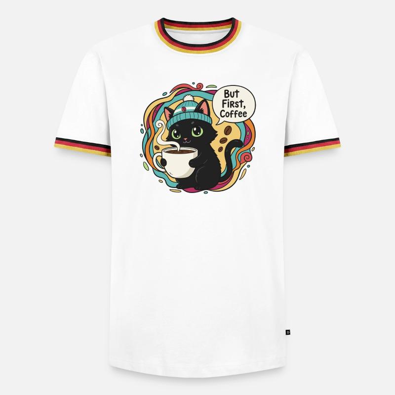 Coffee Time Cat with Hat - Men's Ringer Shirt - white/tricolour