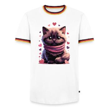 Cozy Kitten Pink Schal - Männer Kontrast-T-Shirt - Weiß/Dreifarbig - Vorne - AI Model Female 172 light (172cm) & AI Model Male 185 light (185cm)