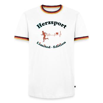 Herzsport - Männer Kontrast-T-Shirt - Weiß/Dreifarbig - Vorne - AI Model Female 172 light (172cm) & AI Model Male 185 light (185cm)