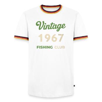 Vintage 1967 – Fishing Club Retro Geburtsjahr - Männer Kontrast-T-Shirt - Weiß/Dreifarbig - Vorne - AI Model Female 172 light (172cm) & AI Model Male 185 light (185cm)