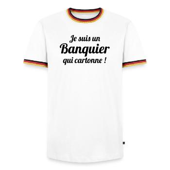 I'm a successful banker - Men's Ringer Shirt - white/tricolour - Front - AI Model Female 172 light (172cm) & AI Model Male 185 light (185cm)