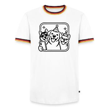 Party Dogs Selfie Dogs Line Art Minimalist - Men's Ringer Shirt - white/tricolour - Front - AI Model Female 172 light (172cm) & AI Model Male 185 light (185cm)