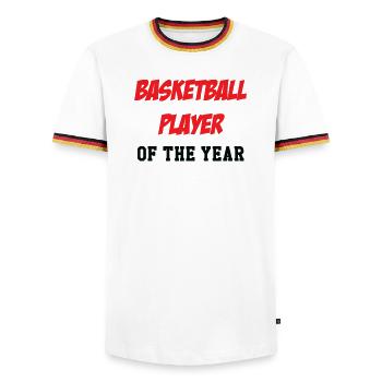 joueur de Basket de l'Année - T-shirt contrasté Homme - blanc/tricolore - Devant - AI Model Female 172 light (172cm) & AI Model Male 185 light (185cm)