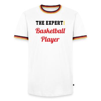 The Basketball Expert - Men's Ringer Shirt - white/tricolour - Front - AI Model Female 172 light (172cm) & AI Model Male 185 light (185cm)