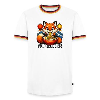 Fox Ramen Slurp Happens - Men's Ringer Shirt - white/tricolour - Front - AI Model Female 172 light (172cm) & AI Model Male 185 light (185cm)