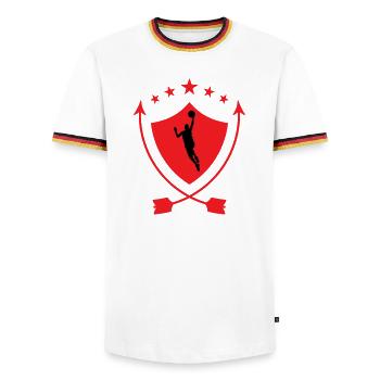 Basketball / Basketball / Basktet-Ball / Sports - Men's Ringer Shirt - white/tricolour - Front - AI Model Female 172 light (172cm) & AI Model Male 185 light (185cm)
