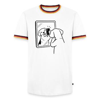 Selfie Dog Dog - Men's Ringer Shirt - white/tricolour - Front - AI Model Female 172 light (172cm) & AI Model Male 185 light (185cm)