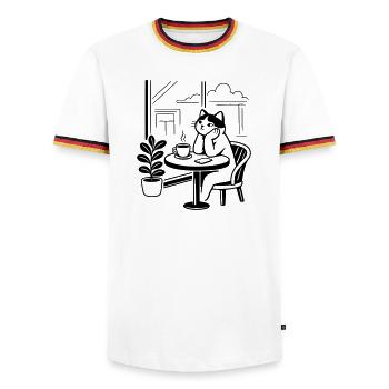 Thoughtful Cat Cafe - Men's Ringer Shirt - white/tricolour - Front - AI Model Female 172 light (172cm) & AI Model Male 185 light (185cm)