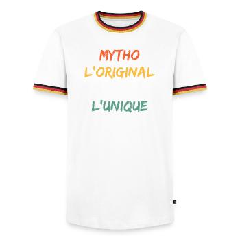 Mytho Original The True Unique - Men's Ringer Shirt - white/tricolour - Front - AI Model Female 172 light (172cm) & AI Model Male 185 light (185cm)