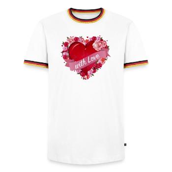 Cœur lumineux avec cadre rose et lettres - T-shirt contrasté Homme - blanc/tricolore - Devant - AI Model Female 172 light (172cm) & AI Model Male 185 light (185cm)