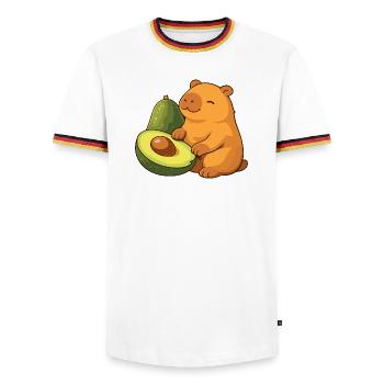 Capybara mit Avocado - Männer Kontrast-T-Shirt - Weiß/Dreifarbig - Vorne - AI Model Female 172 light (172cm) & AI Model Male 185 light (185cm)