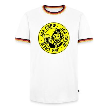 Enterrement de vie de garçon du groupe Bachelor Crew Singe - T-shirt contrasté Homme - blanc/tricolore - Devant - AI Model Female 172 light (172cm) & AI Model Male 185 light (185cm)