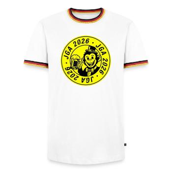 Jga 2026 Monkey Groom - Men's Ringer Shirt - white/tricolour - Front - AI Model Female 172 light (172cm) & AI Model Male 185 light (185cm)