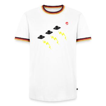 UFO Invasion Lightning Attack Alien Vector - Men's Ringer Shirt - white/tricolour - Front - AI Model Female 172 light (172cm) & AI Model Male 185 light (185cm)