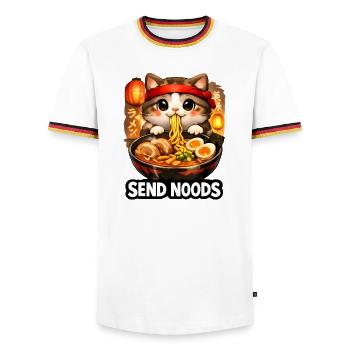 Ramen Cat Send Noods - Men's Ringer Shirt - white/tricolour - Front - AI Model Female 172 light (172cm) & AI Model Male 185 light (185cm)