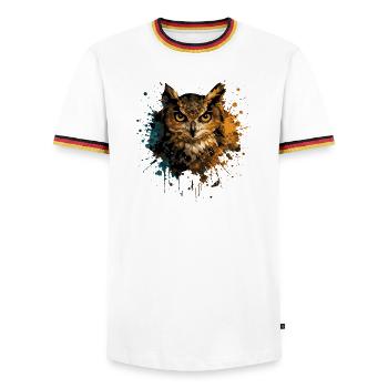 Owl Watercolor – Color Splash Animal Art - Men's Ringer Shirt - white/tricolour - Front - AI Model Female 172 light (172cm) & AI Model Male 185 light (185cm)