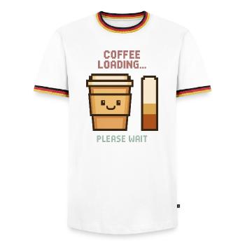 Coffee Loading Pixel Art - Morgenstart mit Charme - Männer Kontrast-T-Shirt - Weiß/Dreifarbig - Vorne - AI Model Female 172 light (172cm) & AI Model Male 185 light (185cm)