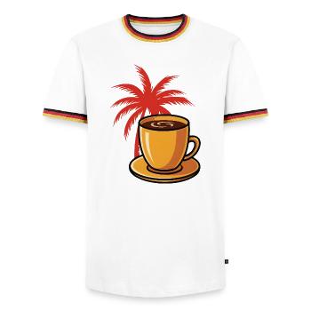 Tropical Coffee Palm Style - Men's Ringer Shirt - white/tricolour - Front - AI Model Female 172 light (172cm) & AI Model Male 185 light (185cm)