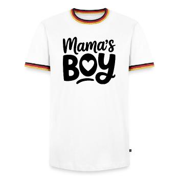Mama's Boy with a heart in letters - Men's Ringer Shirt - white/tricolour - Front - AI Model Female 172 light (172cm) & AI Model Male 185 light (185cm)