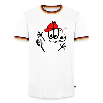 Detektiv mit Pfeife - Männer Kontrast-T-Shirt - Weiß/Dreifarbig - Vorne - AI Model Female 172 light (172cm) & AI Model Male 185 light (185cm)