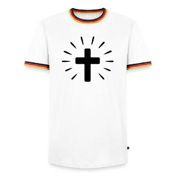 Cross Holy Faith - Men's Ringer Shirt - white/tricolour - Front - AI Model Female 172 light (172cm) & AI Model Male 185 light (185cm)