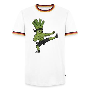 Karaté Kick Poireau Oignon Céleri Arts Martiaux Kuns - T-shirt contrasté Homme - blanc/tricolore - Devant - AI Model Female 172 light (172cm) & AI Model Male 185 light (185cm)