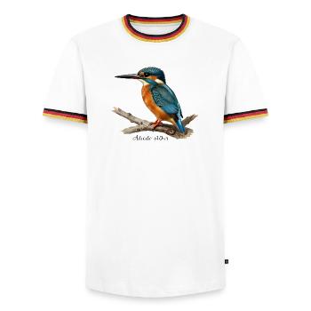 Colorful Kingfisher on Branch - Men's Ringer Shirt - white/tricolour - Front - AI Model Female 172 light (172cm) & AI Model Male 185 light (185cm)