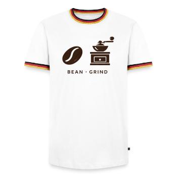 BEAN . GRIND . COFFEE . KAFFEE - Männer Kontrast-T-Shirt - Weiß/Dreifarbig - Vorne - AI Model Female 172 light (172cm) & AI Model Male 185 light (185cm)
