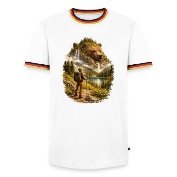 Wanderer trifft Naturgeist –Bär aus Waldlandschaft - Männer Kontrast-T-Shirt - Weiß/Dreifarbig - Vorne - AI Model Female 172 light (172cm) & AI Model Male 185 light (185cm)
