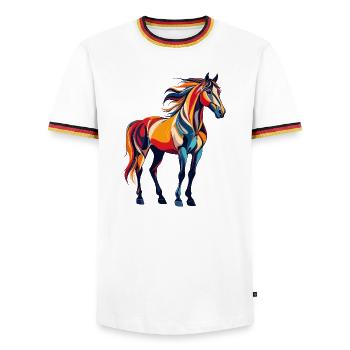 Farbexplosion buntes Pferd abstraktes Pferde Motiv - Männer Kontrast-T-Shirt - Weiß/Dreifarbig - Vorne - AI Model Female 172 light (172cm) & AI Model Male 185 light (185cm)