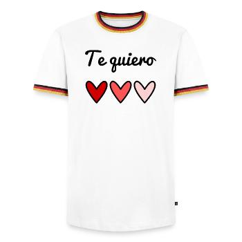 ICH LIEBE DICH. HERZ. PAAR. GERADE VERHEIRATET. Junggesellinnenabschied - Männer Kontrast-T-Shirt - Weiß/Dreifarbig - Vorne - AI Model Female 172 light (172cm) & AI Model Male 185 light (185cm)