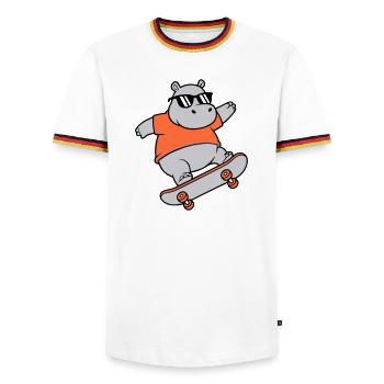 Cooles Nilpferd Skater Skateboard Vektor - Männer Kontrast-T-Shirt - Weiß/Dreifarbig - Vorne - AI Model Female 172 light (172cm) & AI Model Male 185 light (185cm)