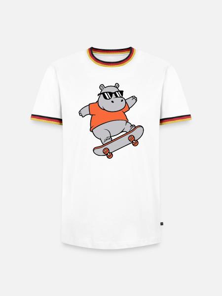 Cool Hippopotamus Skater Skateboard Vector - Men's Ringer Shirt - white/tricolour
