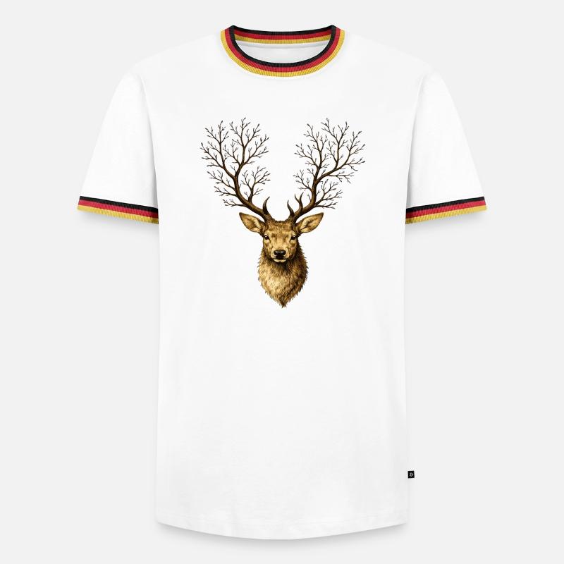 Hirschkopf mit Baumgeweih – Mystischer Waldgeist - Männer Kontrast-T-Shirt - Weiß/Dreifarbig