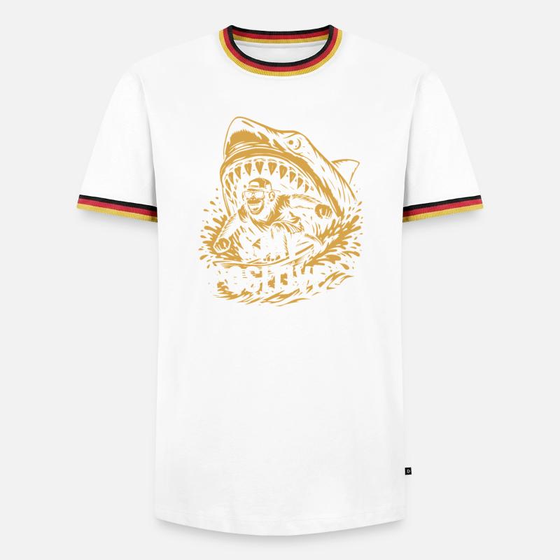 Bleib positiv, Shark Splash - Männer Kontrast-T-Shirt - Weiß/Dreifarbig