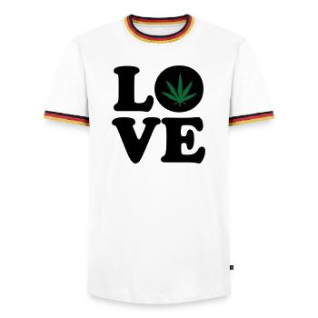 Love weed cannabis  - T-shirt contrasté Homme - blanc/tricolore - Devant - AI Model Female 172 light (172cm) & AI Model Male 185 light (185cm)