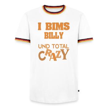 first name Billy - Men's Ringer Shirt - white/tricolour - Front - AI Model Female 172 light (172cm) & AI Model Male 185 light (185cm)