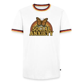 Anxiété sociale rétro papillon - T-shirt contrasté Homme - blanc/tricolore - Devant - AI Model Female 172 light (172cm) & AI Model Male 185 light (185cm)