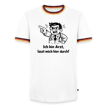 Je suis médecin, laissez-moi passer ici ! - T-shirt contrasté Homme - blanc/tricolore - Devant - AI Model Female 172 light (172cm) & AI Model Male 185 light (185cm)