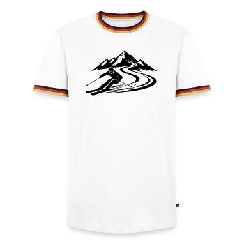 Ski Berge Piste - Männer Kontrast-T-Shirt - Weiß/Dreifarbig - Vorne - AI Model Female 172 light (172cm) & AI Model Male 185 light (185cm)