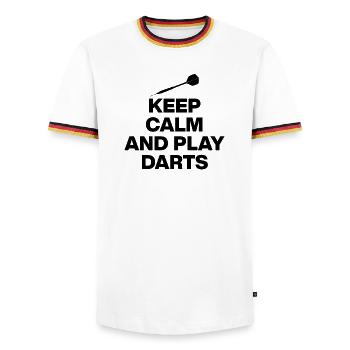 KEEP CALM AND PLAY DARTS! 180 PFEILE - Männer Kontrast-T-Shirt - Weiß/Dreifarbig - Vorne - AI Model Female 172 light (172cm) & AI Model Male 185 light (185cm)