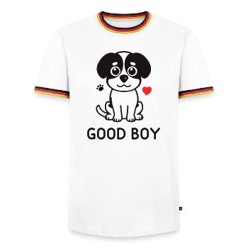 Good Boy – Süßes Hunde Motiv - Männer Kontrast-T-Shirt - Weiß/Dreifarbig - Vorne - AI Model Female 172 light (172cm) & AI Model Male 185 light (185cm)
