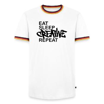 Journée du Graffiti Devise Créative - T-shirt contrasté Homme - blanc/tricolore - Devant - AI Model Female 172 light (172cm) & AI Model Male 185 light (185cm)