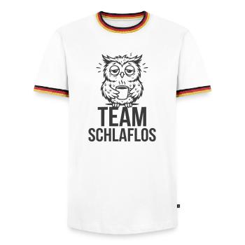 Team Sleepless – Tired Owl - Men's Ringer Shirt - white/tricolour - Front - AI Model Female 172 light (172cm) & AI Model Male 185 light (185cm)